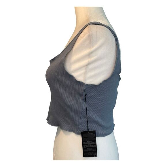 Forever 21 Embroidered Phases of the Moon Tank Top Blue Ribbed Knit Cropped S - Picture 2 of 7